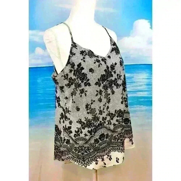 WORTHINGTON Womans BLACK/WHITE/GRAY Shirt LACE Lightweight Cami Top size Med - Picture 2 of 4